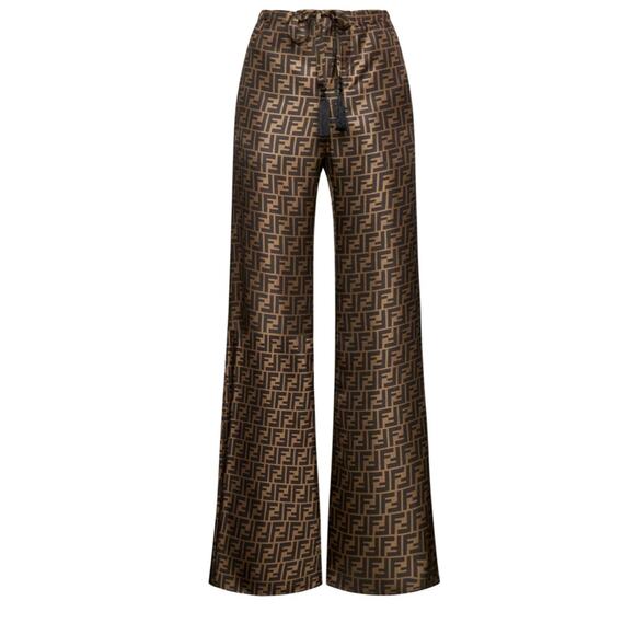 Fendi FF Twill Silk Flared Wide Leg Logo Monogram Tassel Tie Pants 40 - Picture 12 of 12